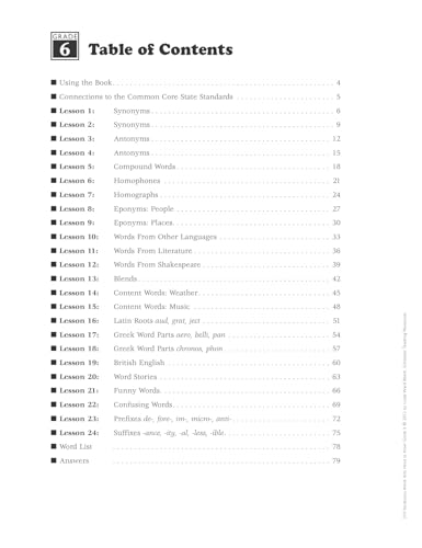 240 Vocabulary Words Kids Need to Know: Grade 6: 24 Ready-To-Reproduce Packets I