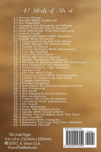 42 Ideals of Ma'at: Sacred Positive Confessions Gold Softcover Lined Writing Jou