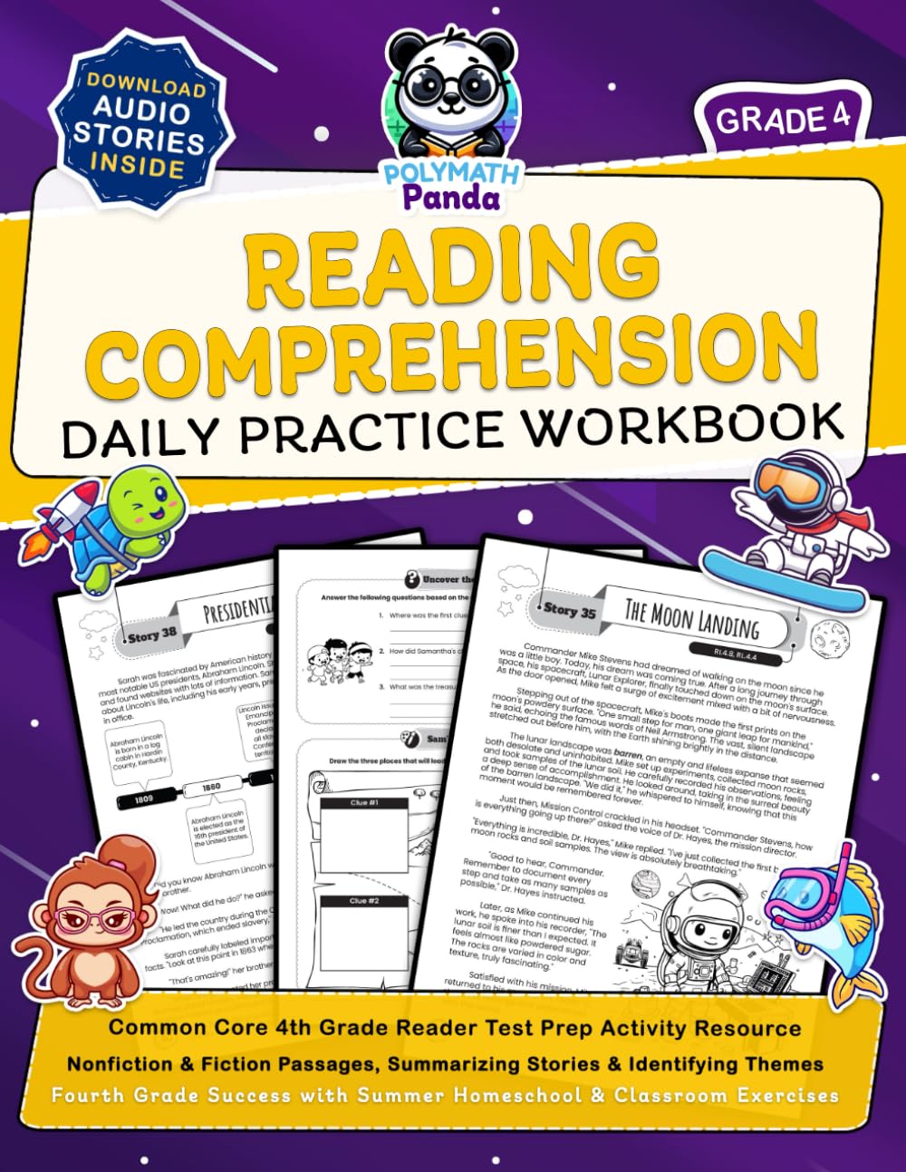 Reading Comprehension Grade 4 Daily Practice Workbook: Common Core 4th Grade Reader Test Prep Activity Resource Nonfiction & Fiction Passages, Summari