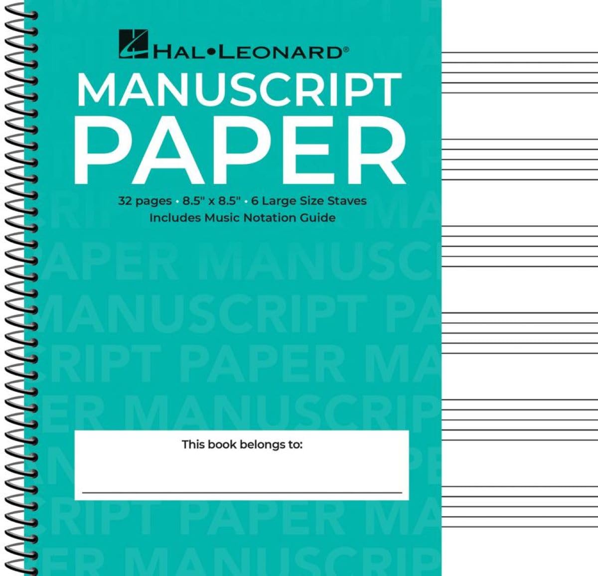 Wide Staff Wirebound Manuscript Paper â€“ Aqua Cover | Spiral Music Notebook | 6 S