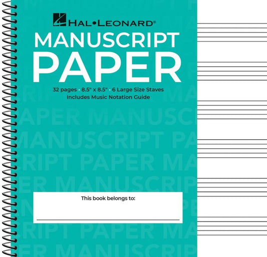 Wide Staff Wirebound Manuscript Paper â€“ Aqua Cover | Spiral Music Notebook | 6 S