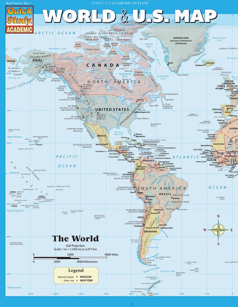 World & U.S. Map a QuickStudy Laminated Refefence Tool
