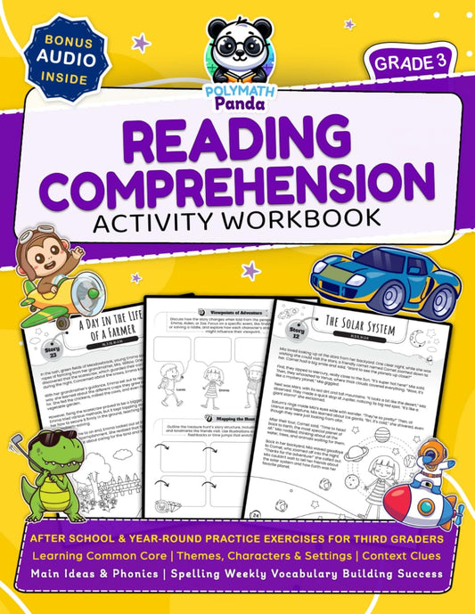 3rd Grade Reading Comprehension Activity Workbook: Learning Common Core Themes, Characters & Settings Context Clues, Main Ideas & Phonics Spelling Wee