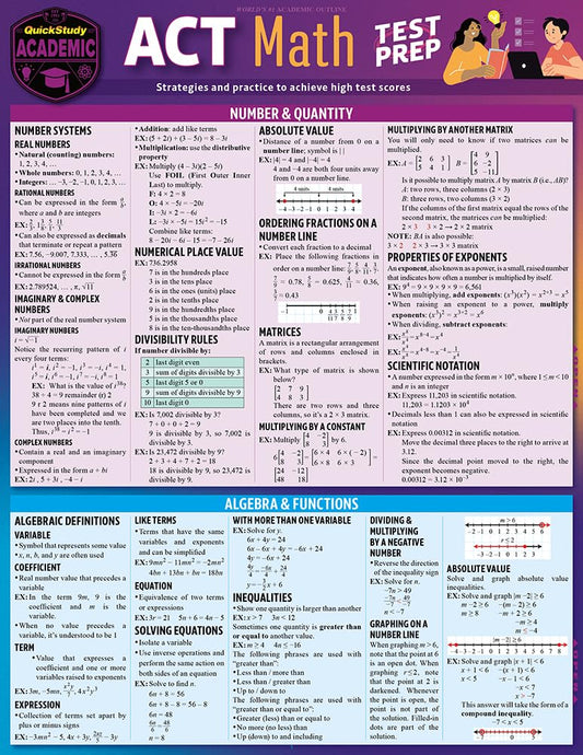 ACT Math Test Prep: a QuickStudy Laminated Reference Guide