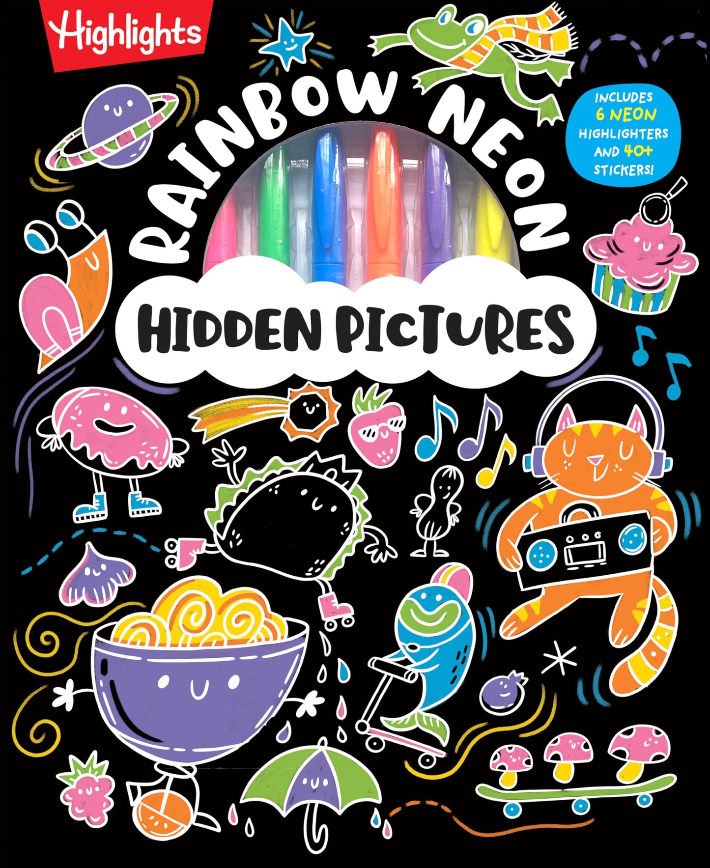 Rainbow Neon Hidden Pictures: Rainbow Activity Book with Neon Markers and Over 40 Stickers, Fun Sticker Puzzle Book for Creative Kids Ages 612
