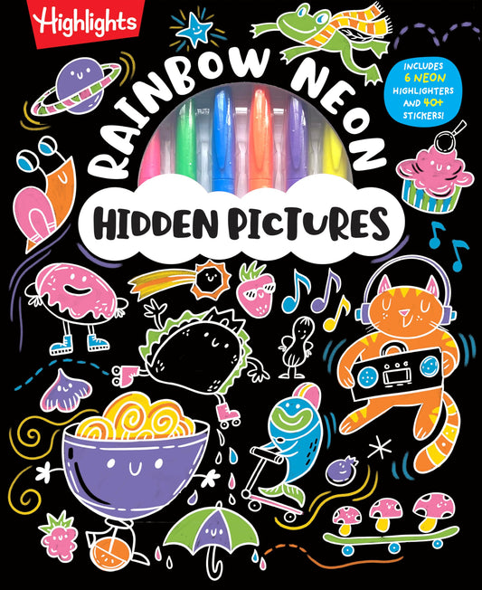 Rainbow Neon Hidden Pictures: Rainbow Activity Book with Neon Markers and Over 40 Stickers, Fun Sticker Puzzle Book for Creative Kids Ages 612